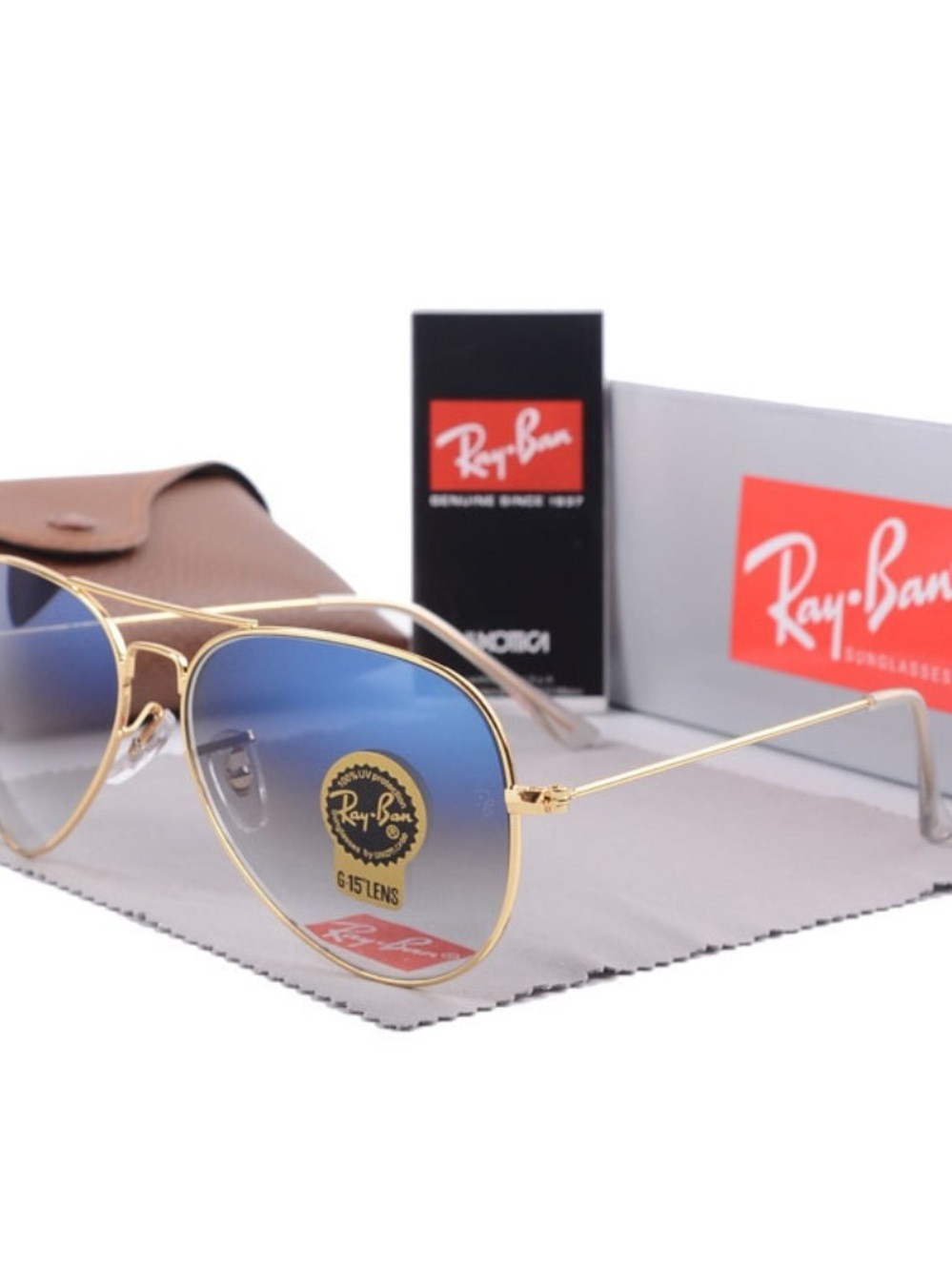 Men’s Gold Frame Aviator Sunglasses with Blue Gradient Lenses